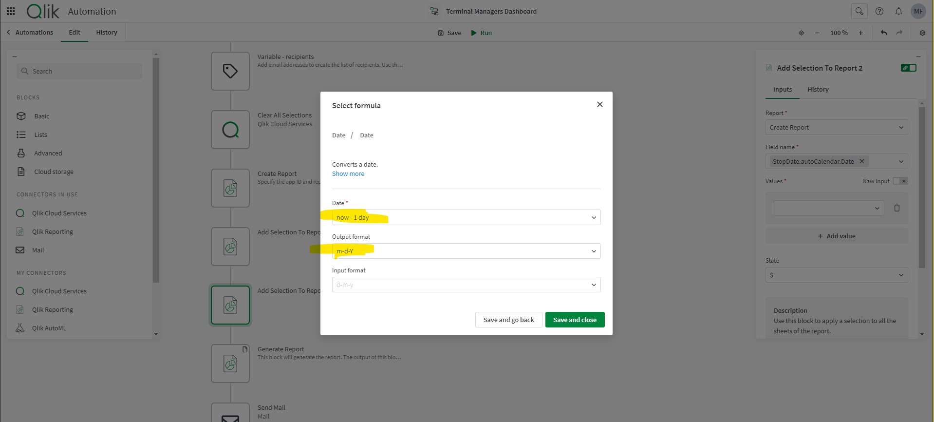 Date format not working in the "add selection to r... Qlik Community